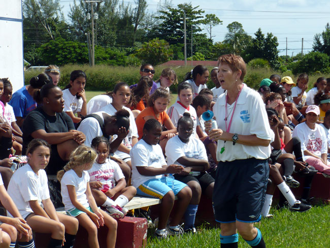 Head Coach and Founder, Mary Woodside-Knowles briefs the girls on what is Head Coach and Founder, Mary Woodside-Knowles briefs the girls on what is