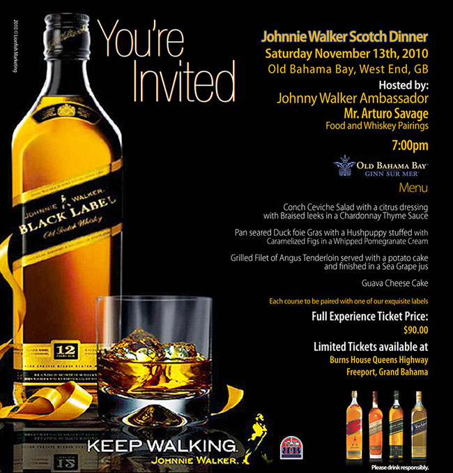 Bahamas Old Bahama Bay invites you to their Johnny Walker Dinner on